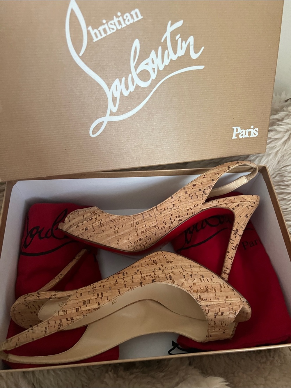 Christian Louboutin Cork Peep-Toe Slingback Heels in Natural Cork - Picture 10 of 10